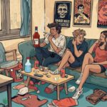 Teenager sitzen zusammen und konsumieren Cannabis und Alkohol.